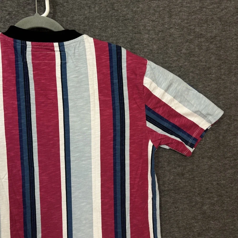 VTG 90 Guess Vertical Striped Embroidered Spellout Short Sleeve Shirt Size Small - Picture 8 of 14